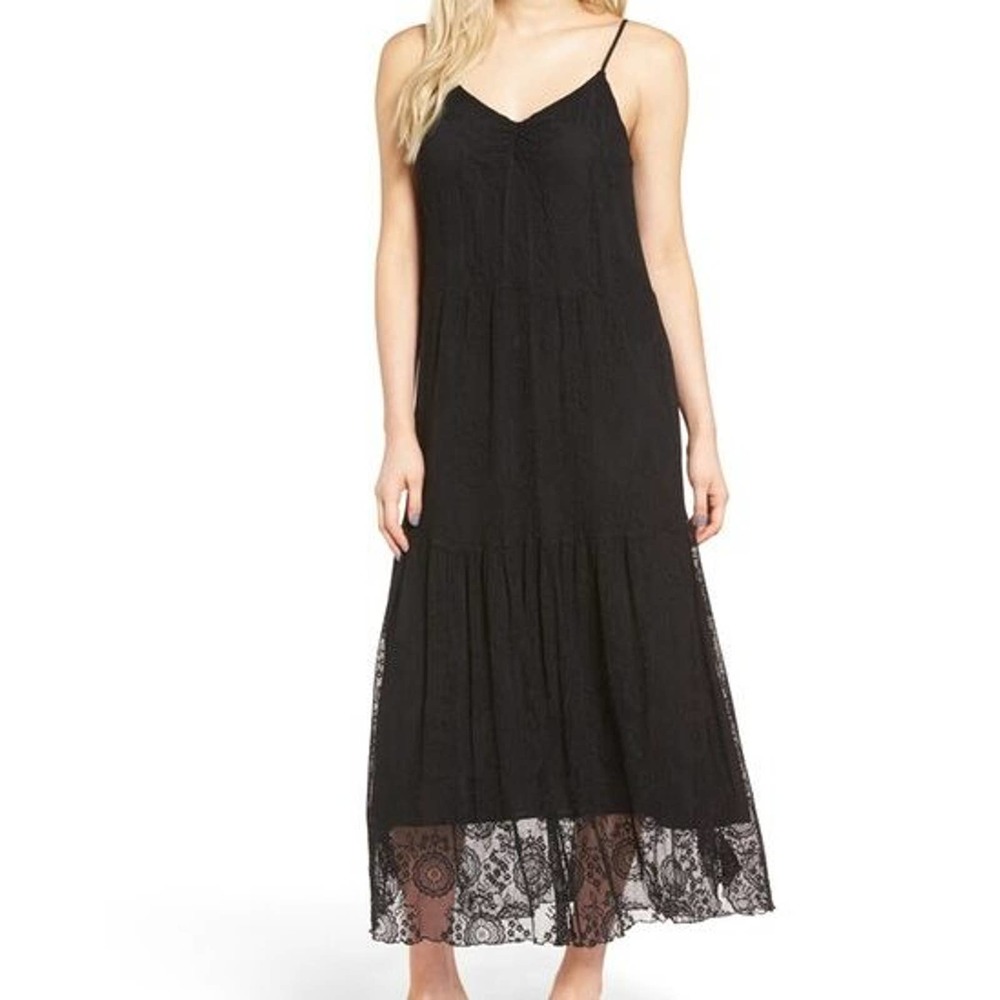 Chelsea28 Sz M Maxi Dress NWT Lace Peasant Black